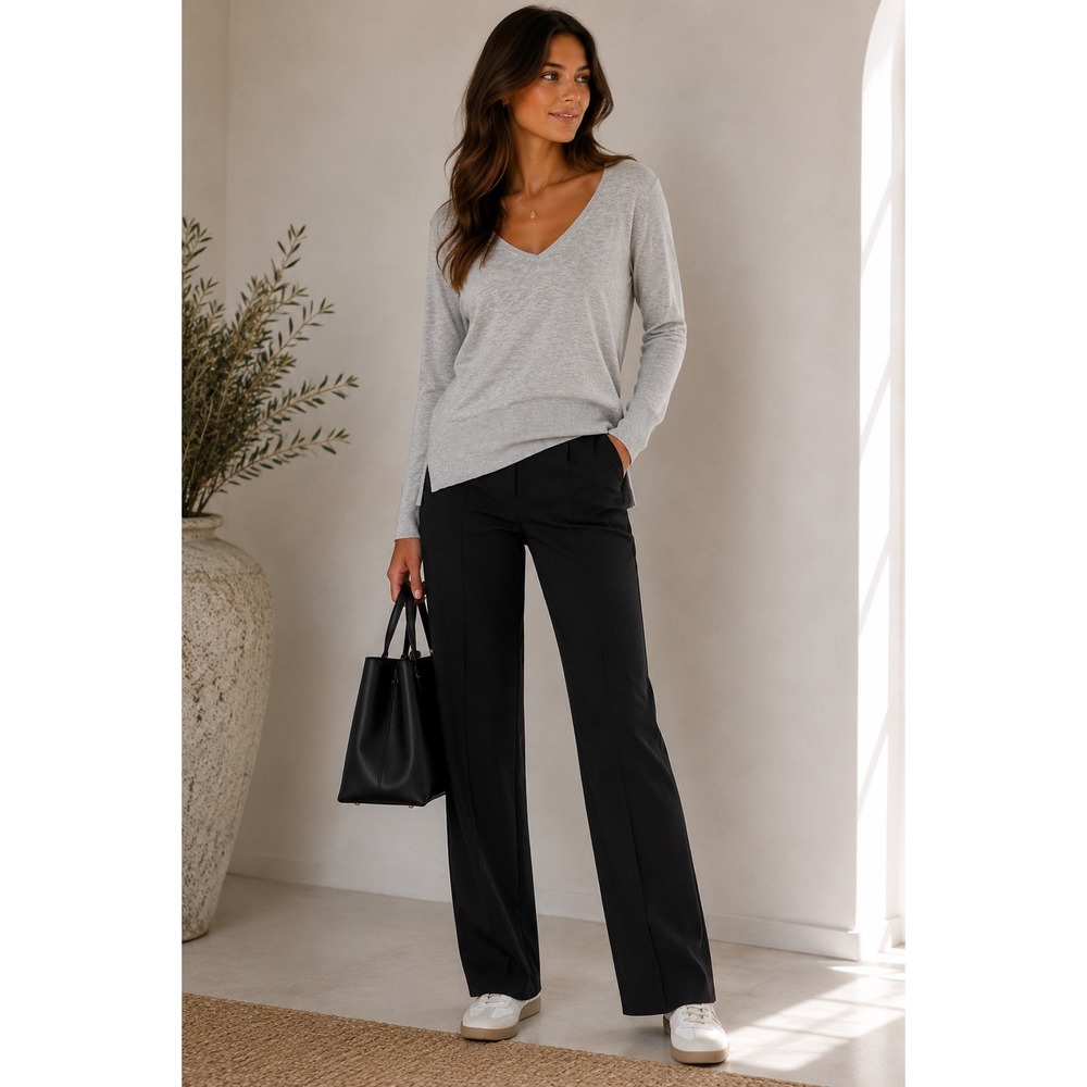 LOFT Womens Heather Grey V-Neck High-Low Knit‎ Pullover Sweater Size M